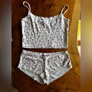 Edikted White and Red Heart Pajama Set